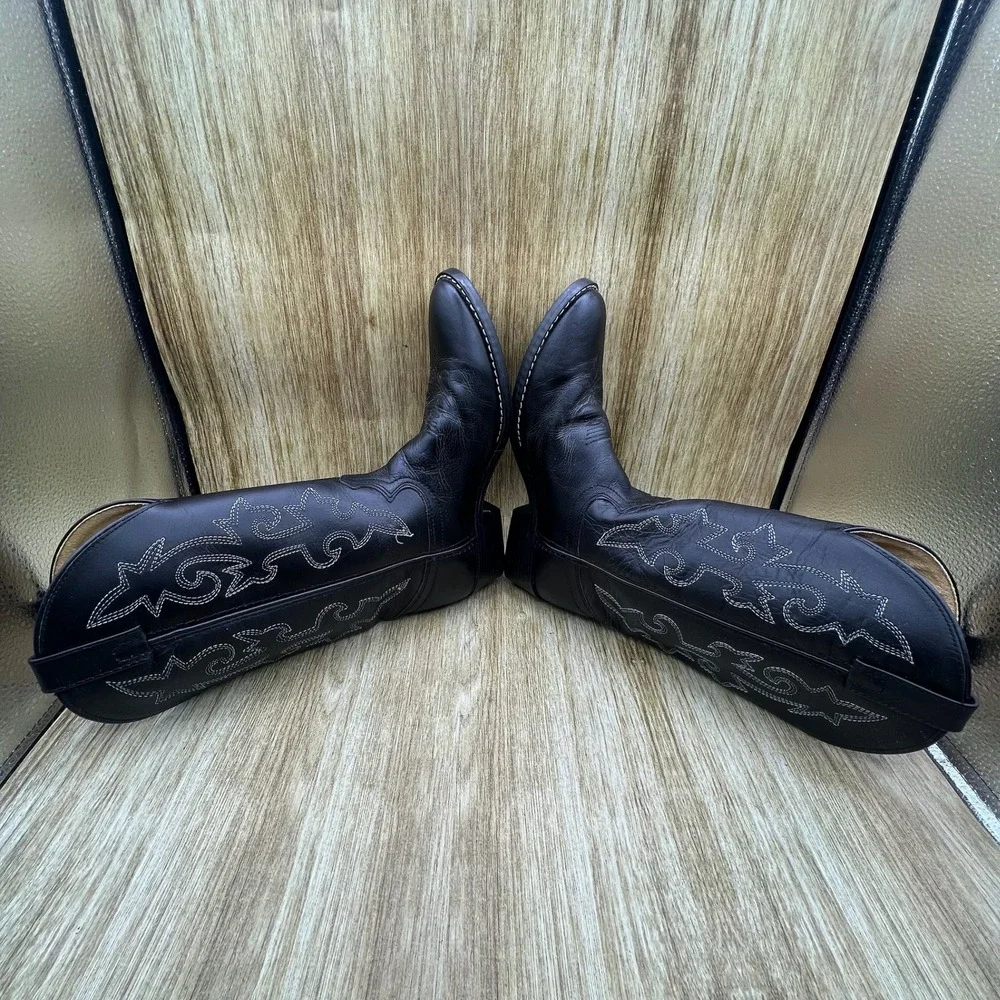 Justin Western Boots Kids‎ Size 4.5 D Black Leather Contrast Stitch 6001 Y